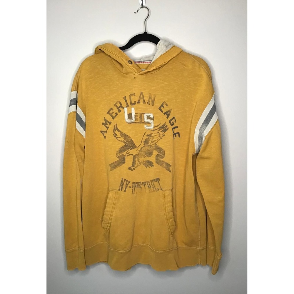 Y2K American Eagle Mens XL Distressed Thrashed Graphic Hoodie Eagle Grunge Camp